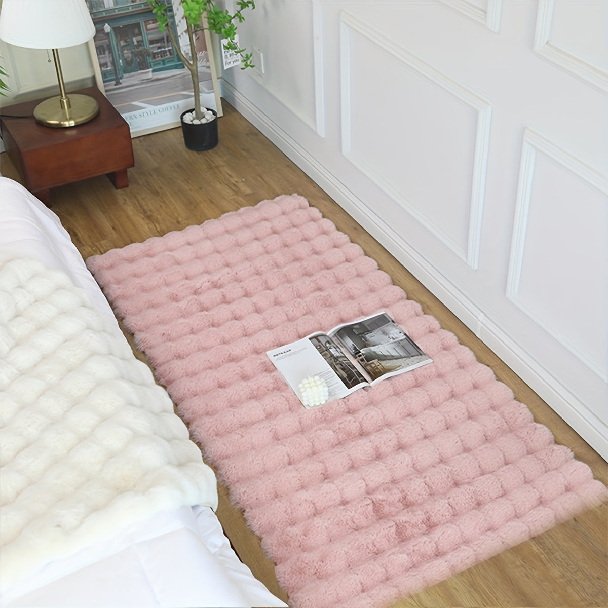 Alfombra de terciopelo burbuja suave y esponjosa para dormitorio y sala de estar antideslizante e impermeable