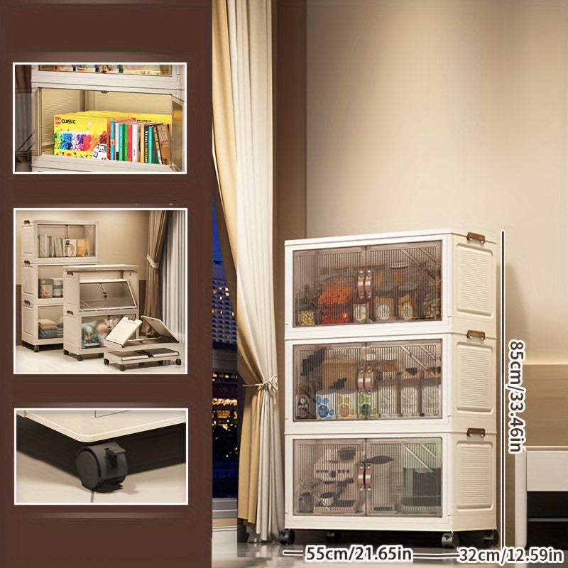 Cajas de almacenamiento de plástico impermeables con tapas y puertas, incluye estante para zapatos plegable