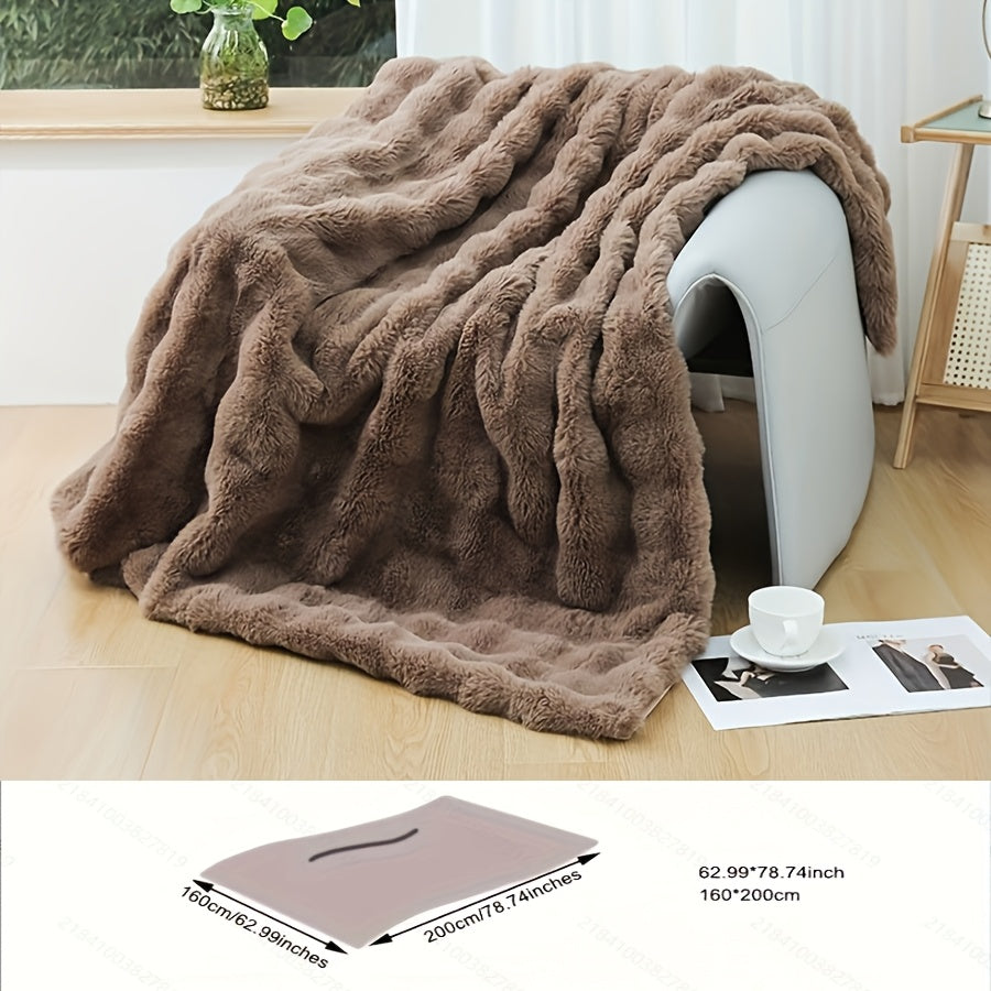 Faux Fur Blanket Double-Sided Tuscany-Inspired Thickened Cozy All-Season Sofa Throw