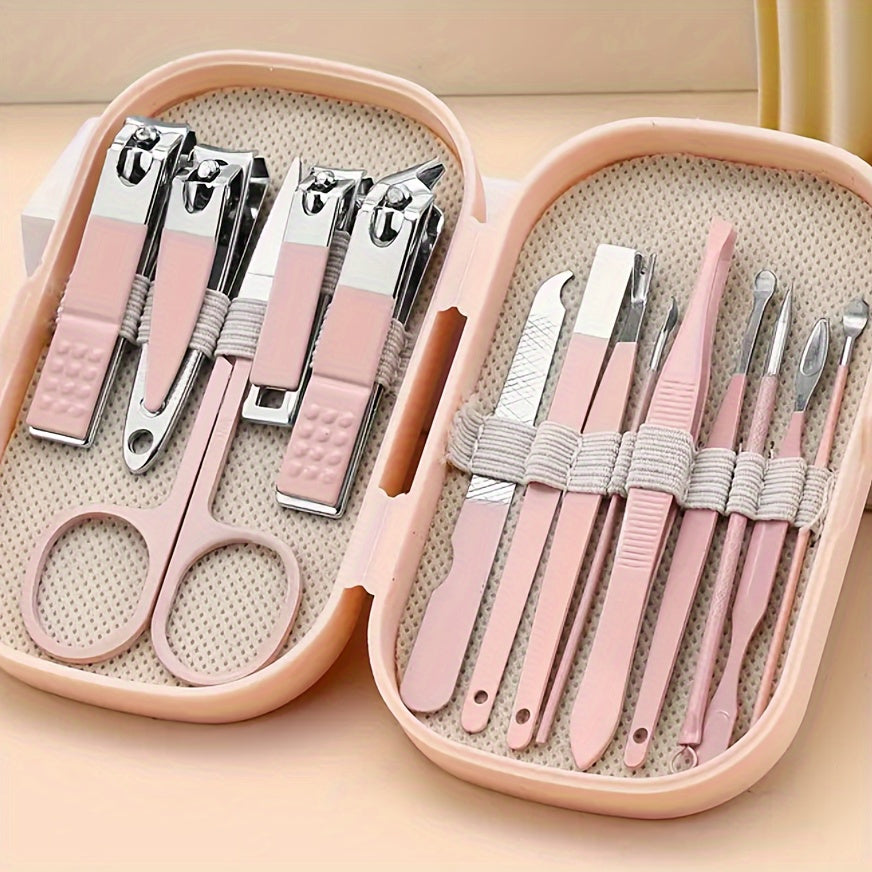 14-Piece Stainless Steel Manicure and Pedicure Set with Concave Edge Clippers and Portable Storage Box for Men and Women