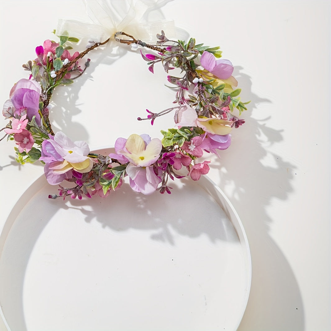 Multicolor Floral Wreath Headband for Women Spring Weddings Vacation Accessories