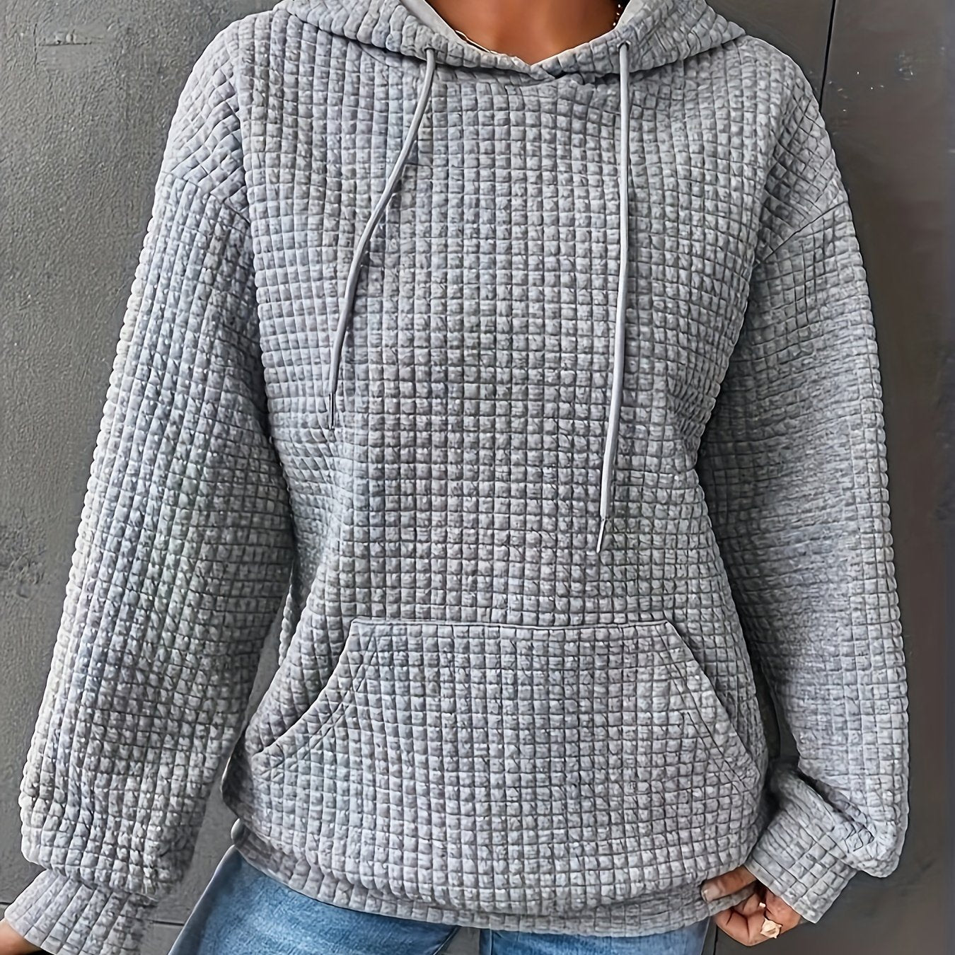 Plus Size Waffle Hoodie Women’s Long Sleeve Casual Sweatshirt with Kangaroo Pocket