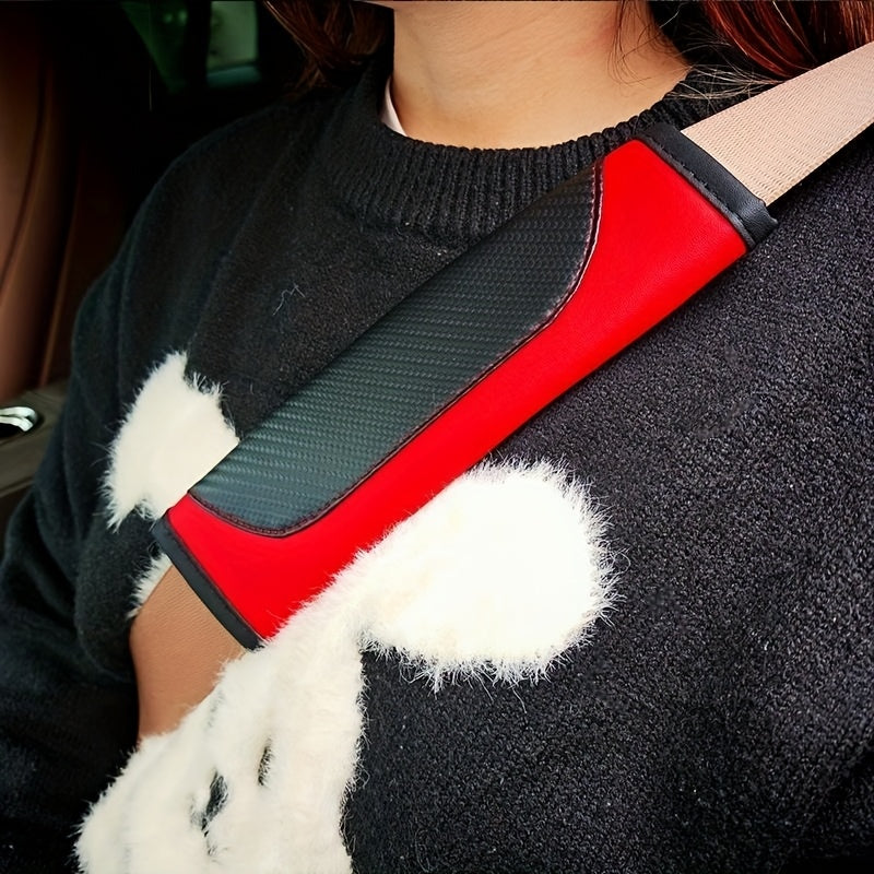 Car Seat Belt Shoulder Pad PU Leather Carbon Fiber Style Comfortable Cover