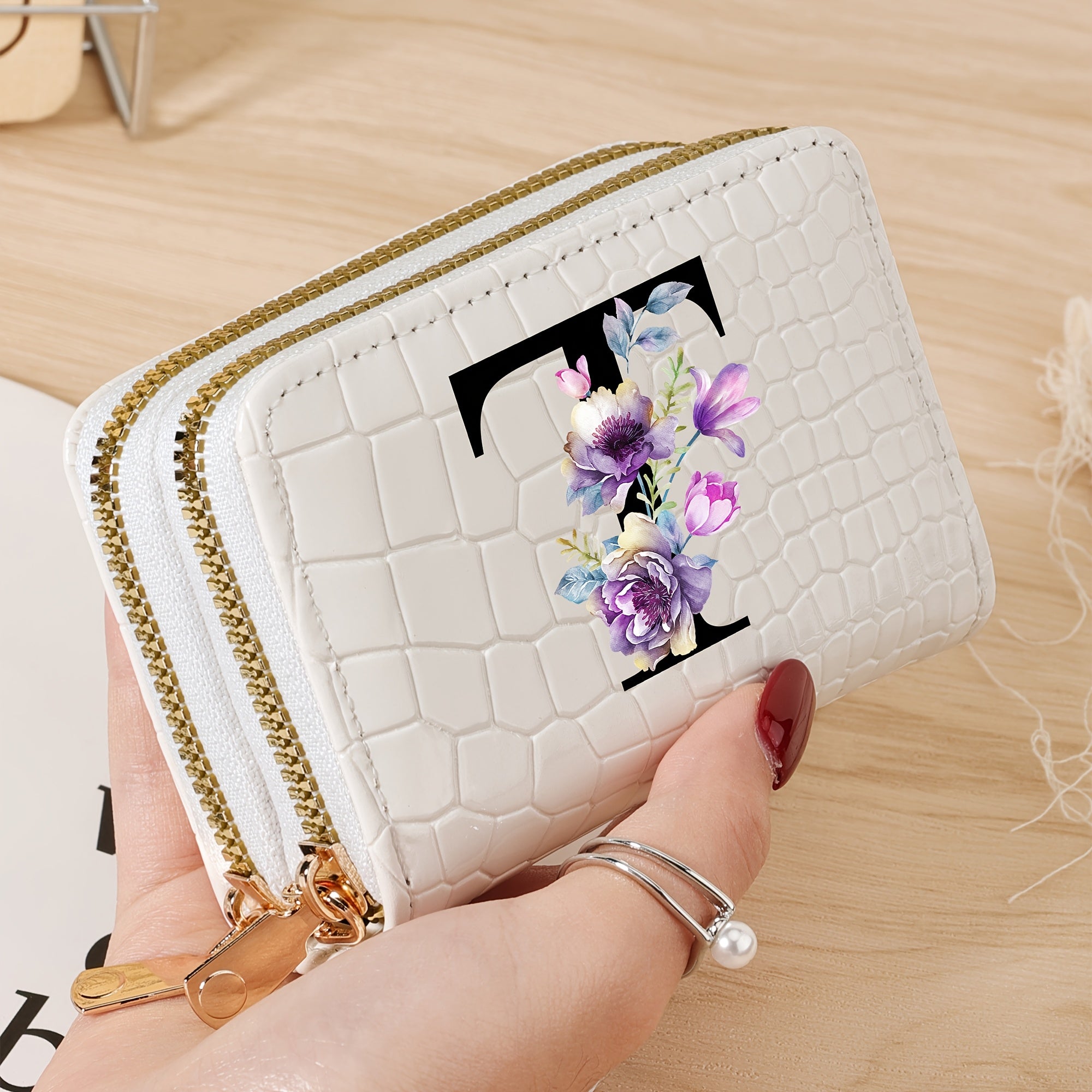 Minimalist Floral Credit Card Holder with Zipper Coin Purse for School and Back-to-School Supplies