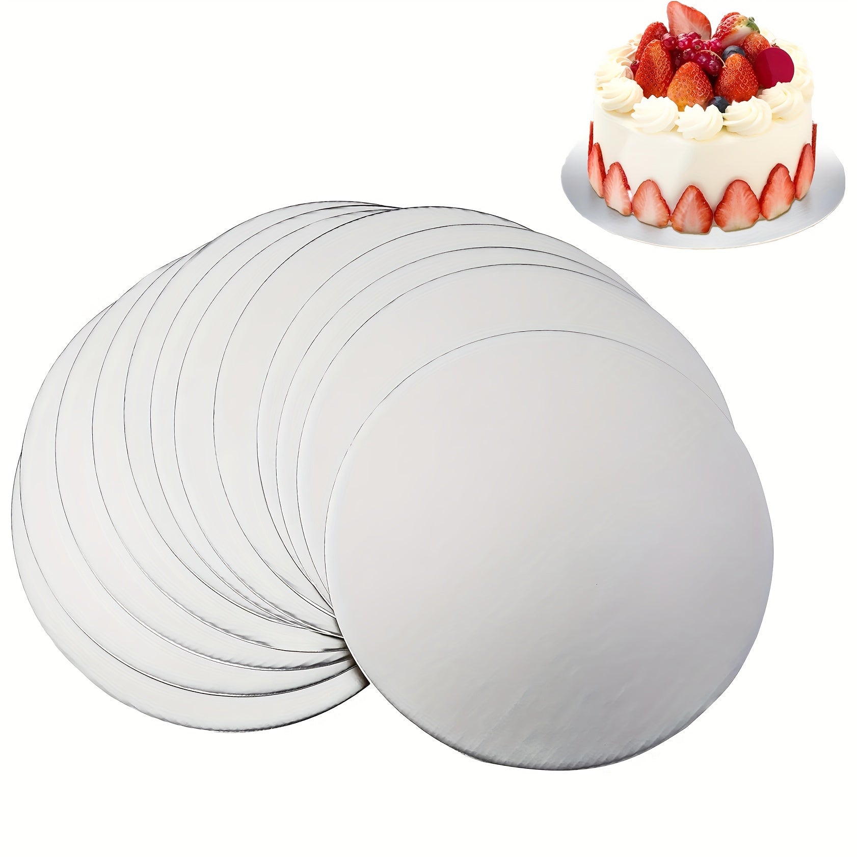 10 Pieces Round Silver Cake Boards Disposable Cake Bases for Decorating and Serving