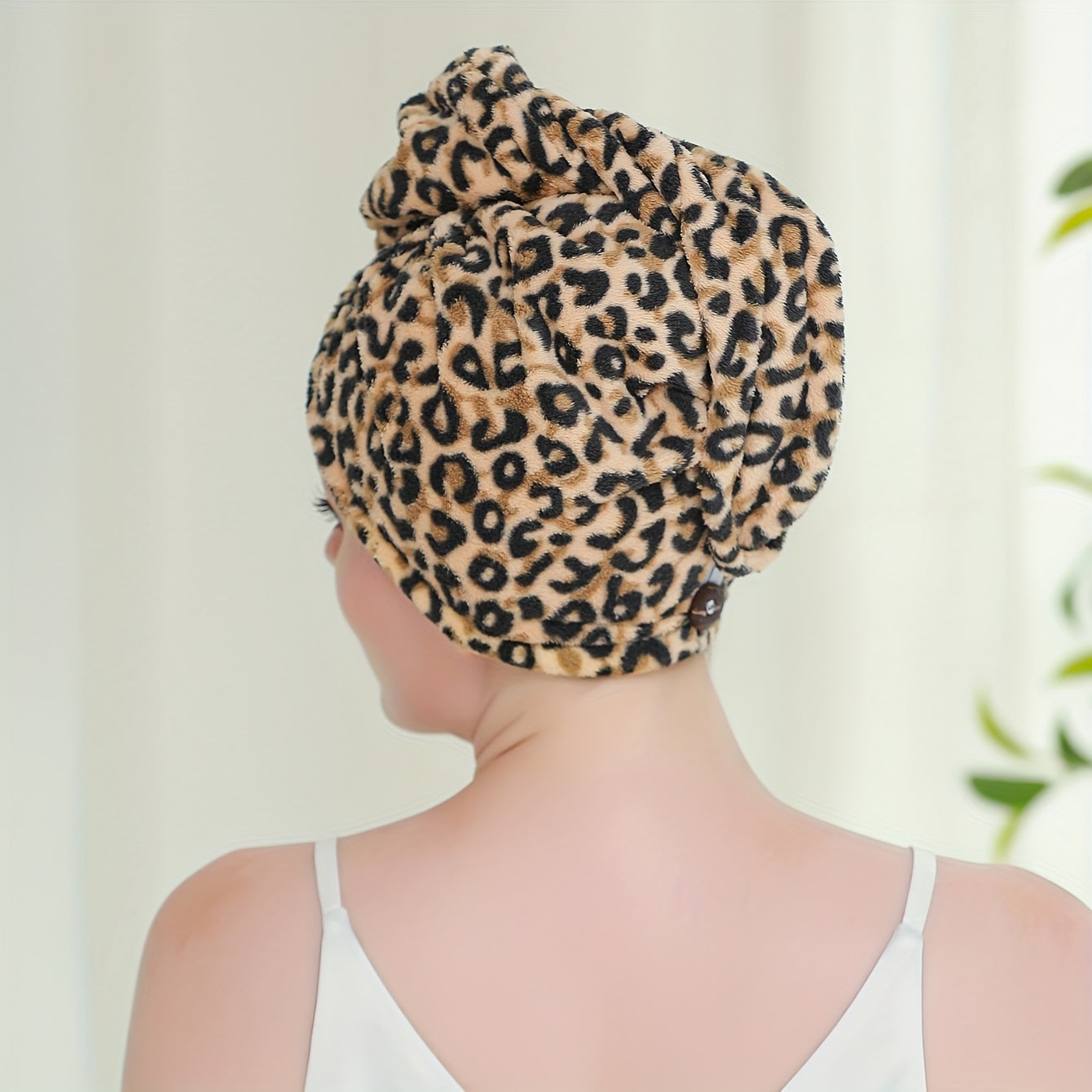 Gorro secador de pelo con estampado de leopardo para mujeres, absorbente y de secado rápido para uso en baño