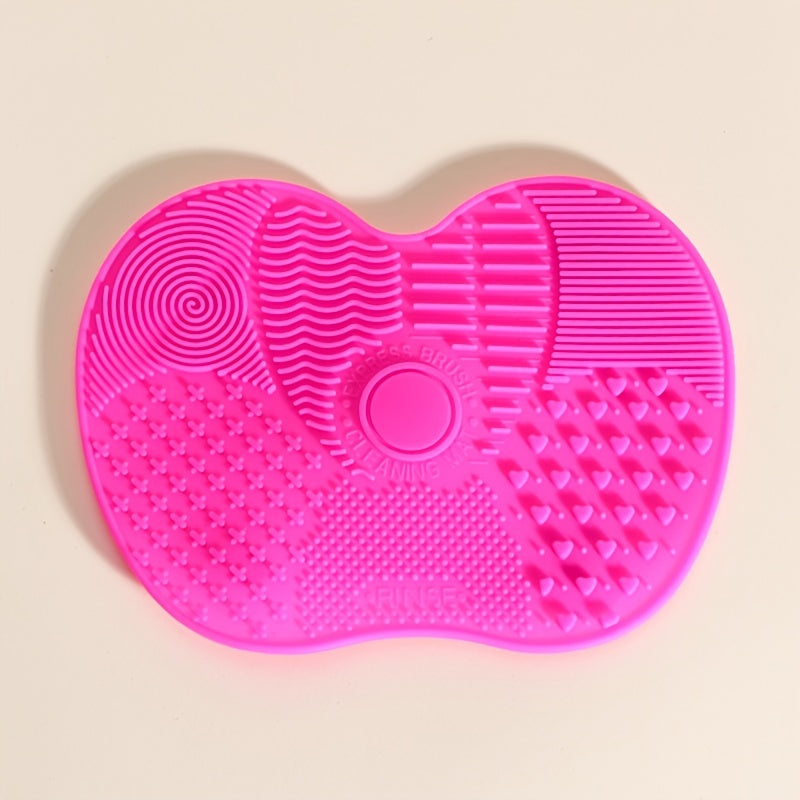 Unisex Silicone Makeup Brush Cleaning Mat Apple-Shaped Wash Pad Portable
