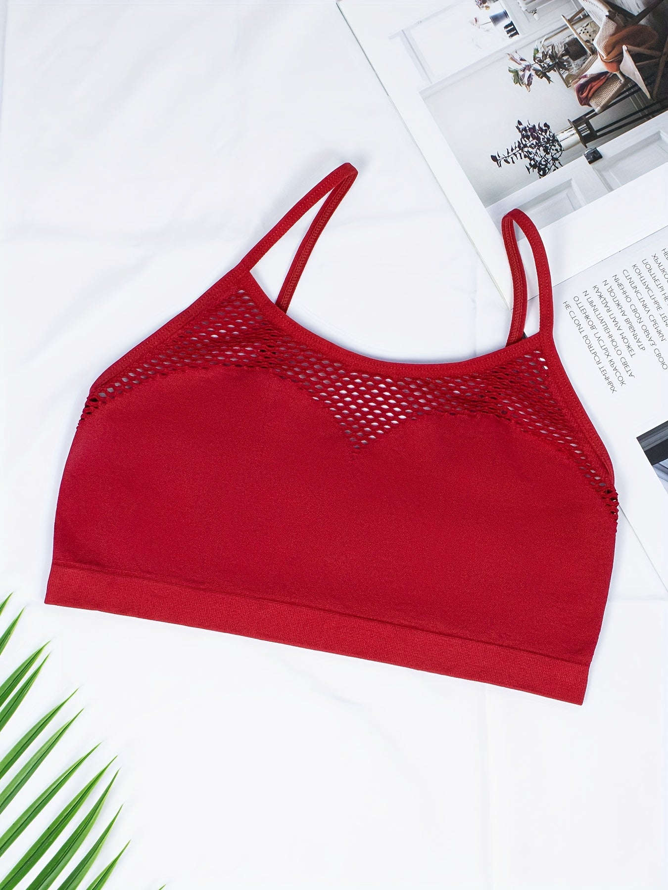 Women Boho Style Solid Color Hollow Out Knit Bralette Medium Support Wireless