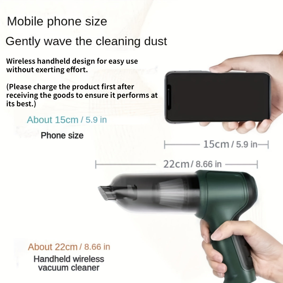 Wireless Handheld Vacuum Cleaner with High Power, Rechargeable Battery, and Accessories