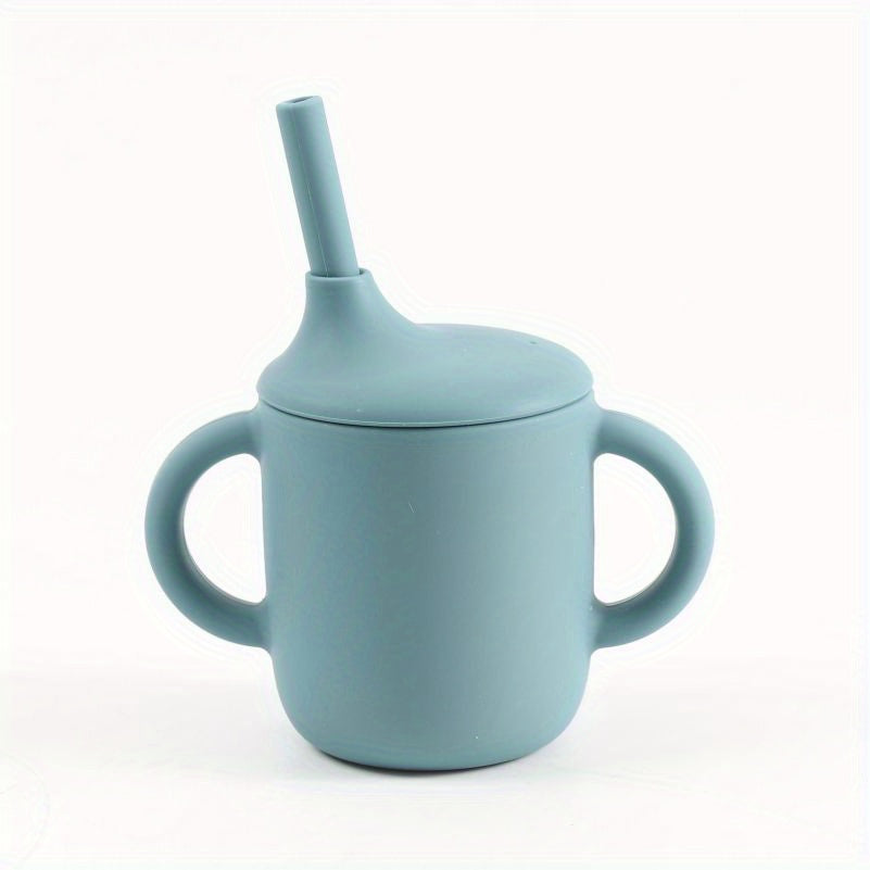 Toddler Silicone Training Cup with Straw Handle Anti-Spill Durable Heat-Resistant