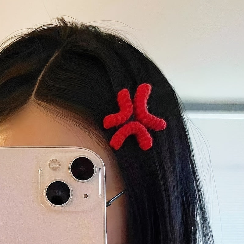 Set of 2 Handmade Crochet Hairpins Duckbill Brooches Anime Cartoon Quirky Accessories