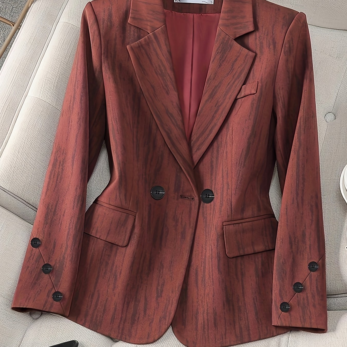 Women's Red Double-Breasted Blazer Slim Fit Long Sleeve Casual to Formal