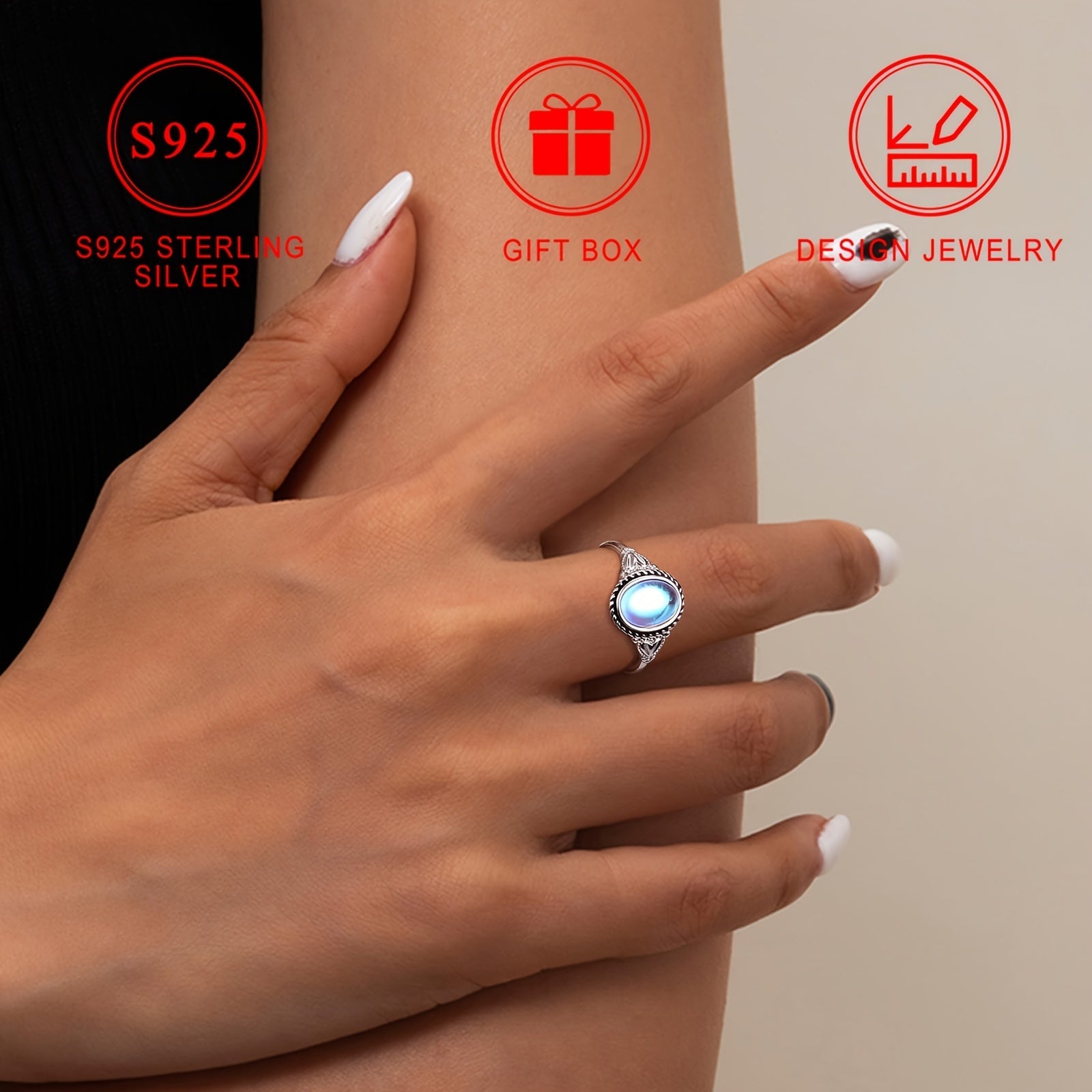 Серебряное кольцо в форме сердца с овальным лунным камнем в винтажном стиле для женщин