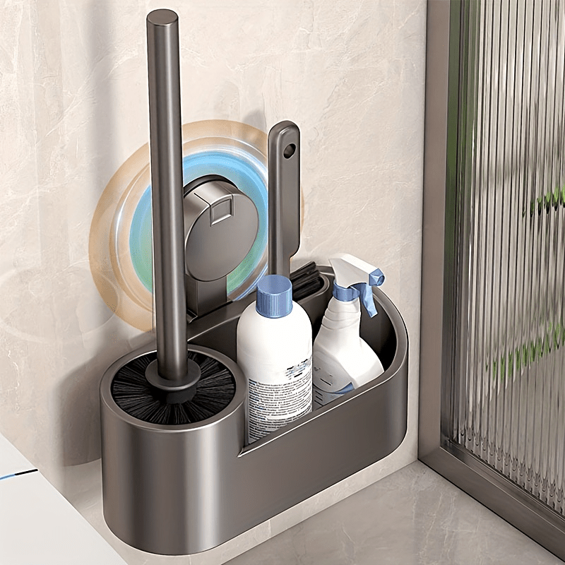 Держатель для туалетной щетки из алюминия с длинной ручкой - настенный держатель для уборки в ванной, универсальный дизайн для глубокой очистки, легко снимается и портативен.