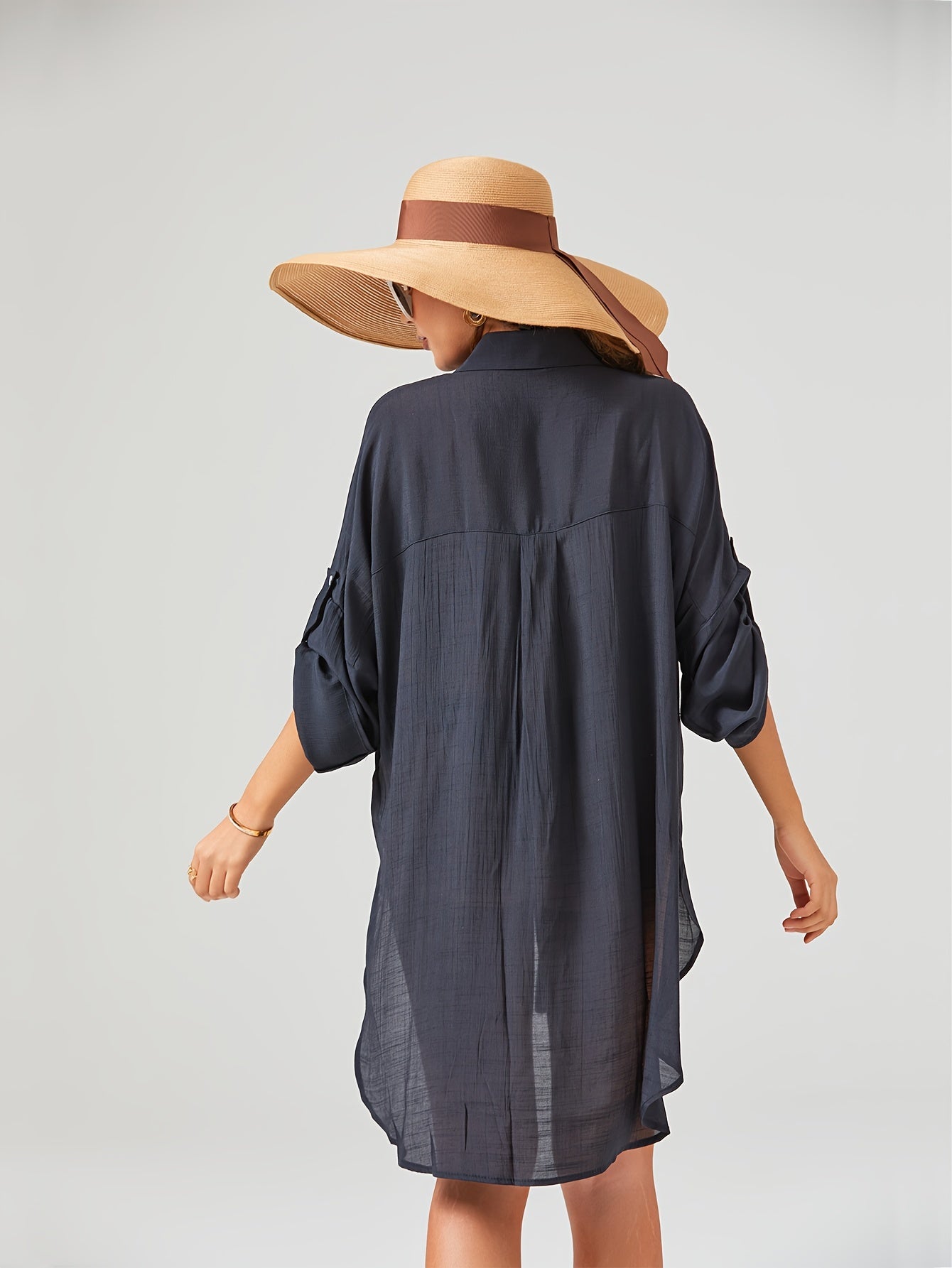 Women's Plus Size V-Neck Long Sleeve Sun Protective Beach Cover-Up