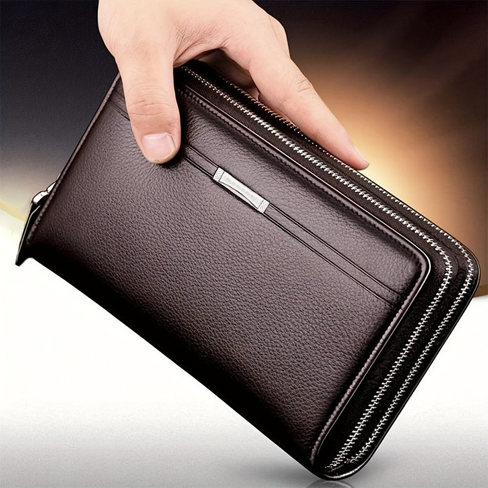 Men's Faux Leather Long Wallet with Zipper, Business Clutch Bag for Mobile Phone and Essentials