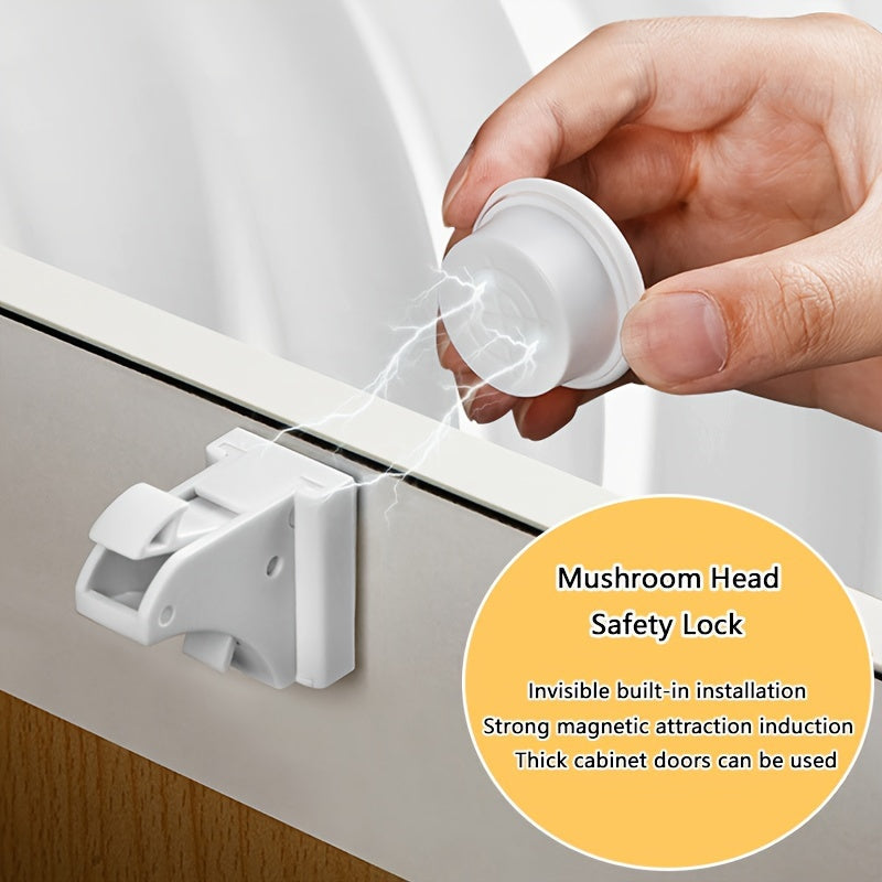 Magnetic Cabinet Locks with Adhesive, Keychain, Easy Installation, Secure Drawers and Cabinets