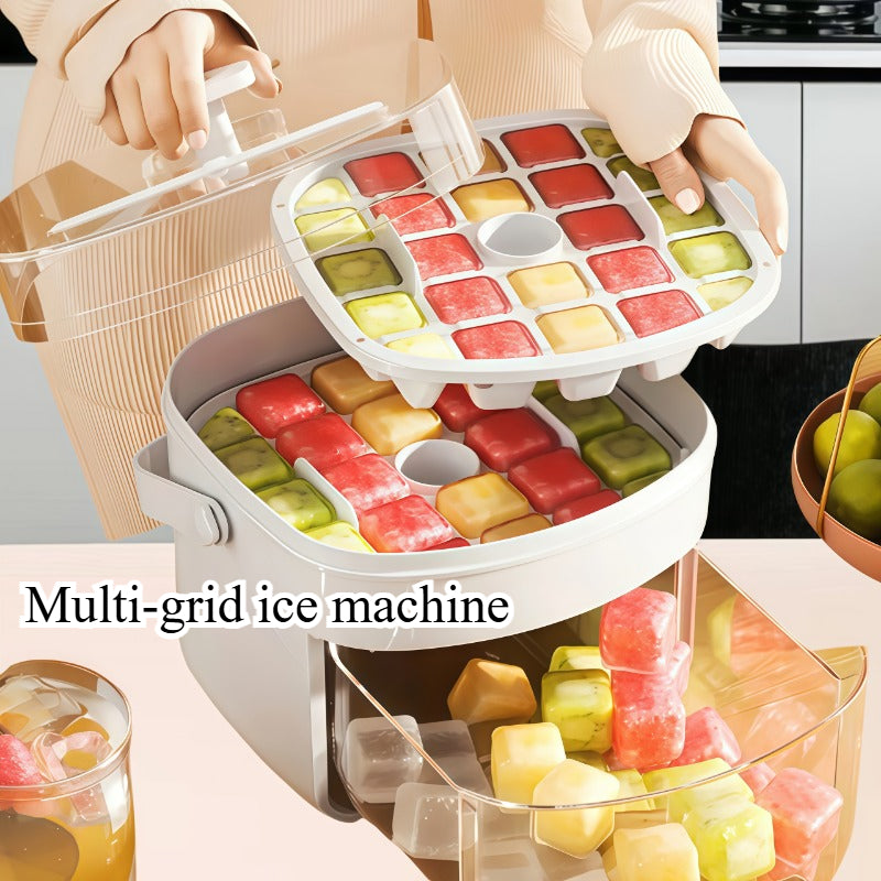 48-Grid Ice Cube Maker Set With Double-Layer Food-Grade Plastic Tray
