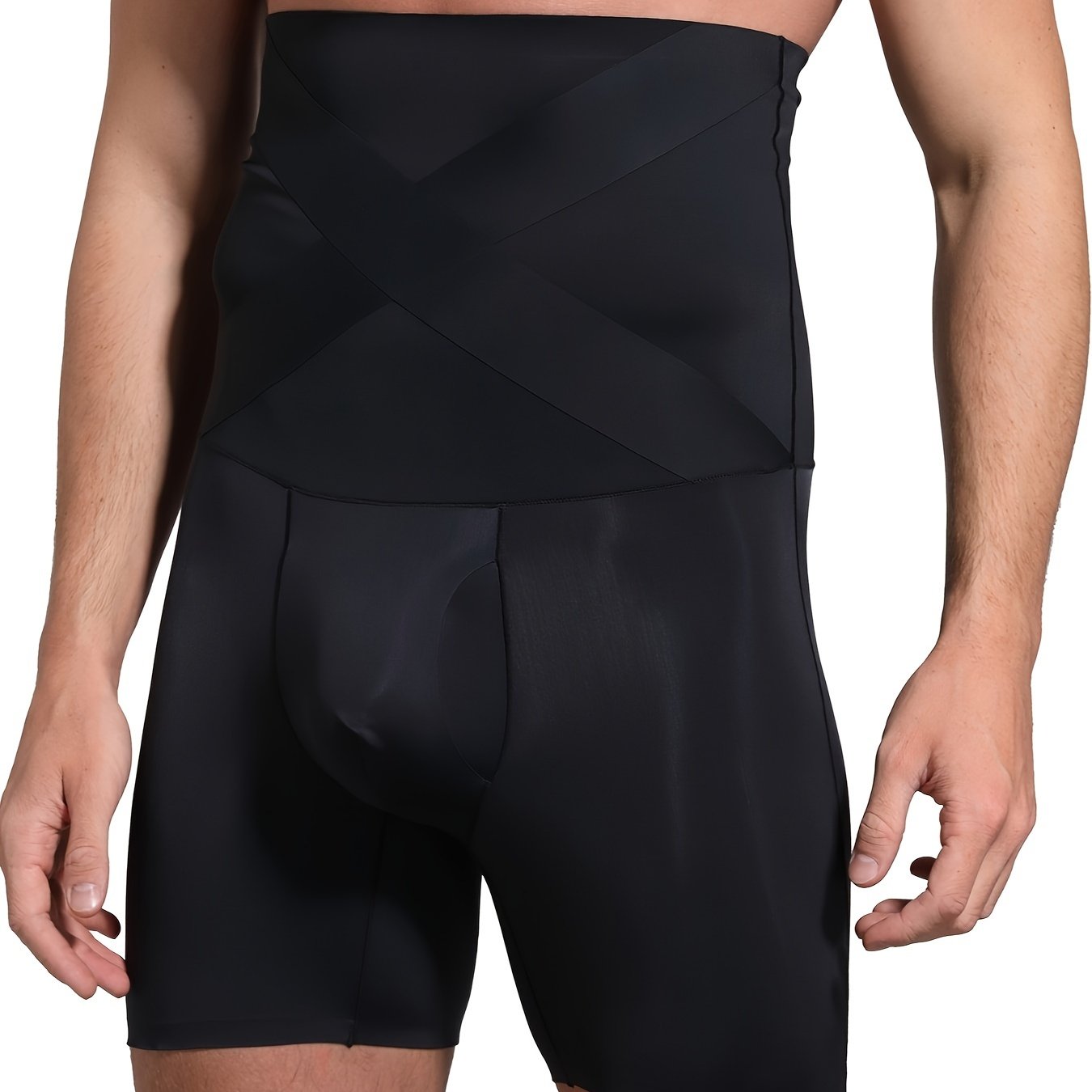 Erkaklar uchun yuqori belni siqadigan shapewear shortlari, naylon va elastandan tayyorlangan. Mashinada yuvish mumkin, bir rangda va sport uslubida.