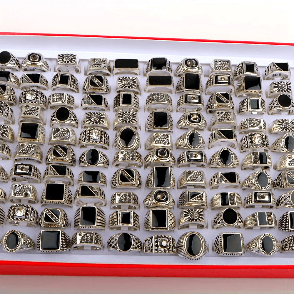 Set of 10 Vintage Black Rhinestone Rings for Women Jewelry Gift