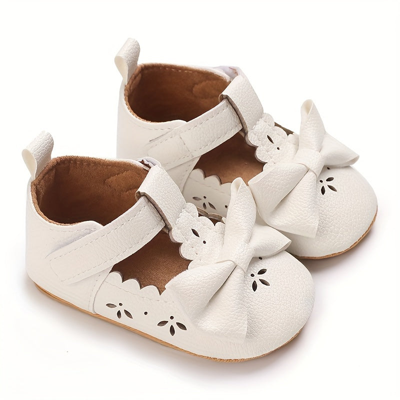 Baby Girls Mary Jane Shoes Solid Color Bowknot PU Rubber Non-Slip Spring Autumn Toddler Infant