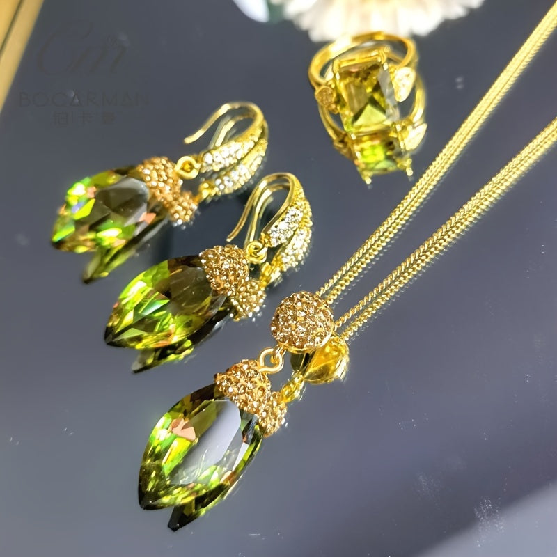 Elegant Sultanite Jewelry Set with Color-Changing Stone, Adjustable Marquise Ring Necklace Earrings