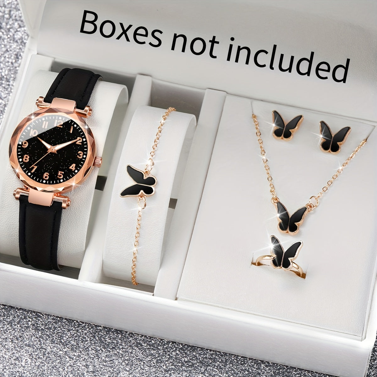 Set of 6 Women's Casual Quartz Watches with Butterfly Jewelry Alloy Case PU Leather Band