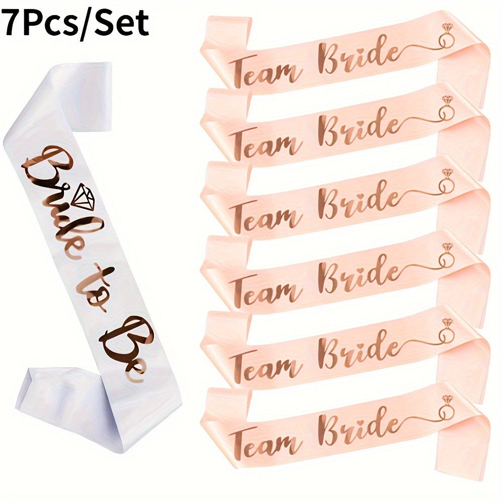 Set of 7 Bridal Party Belts with Bachelorette Sashes for Bridesmaids and Bride-to-Be