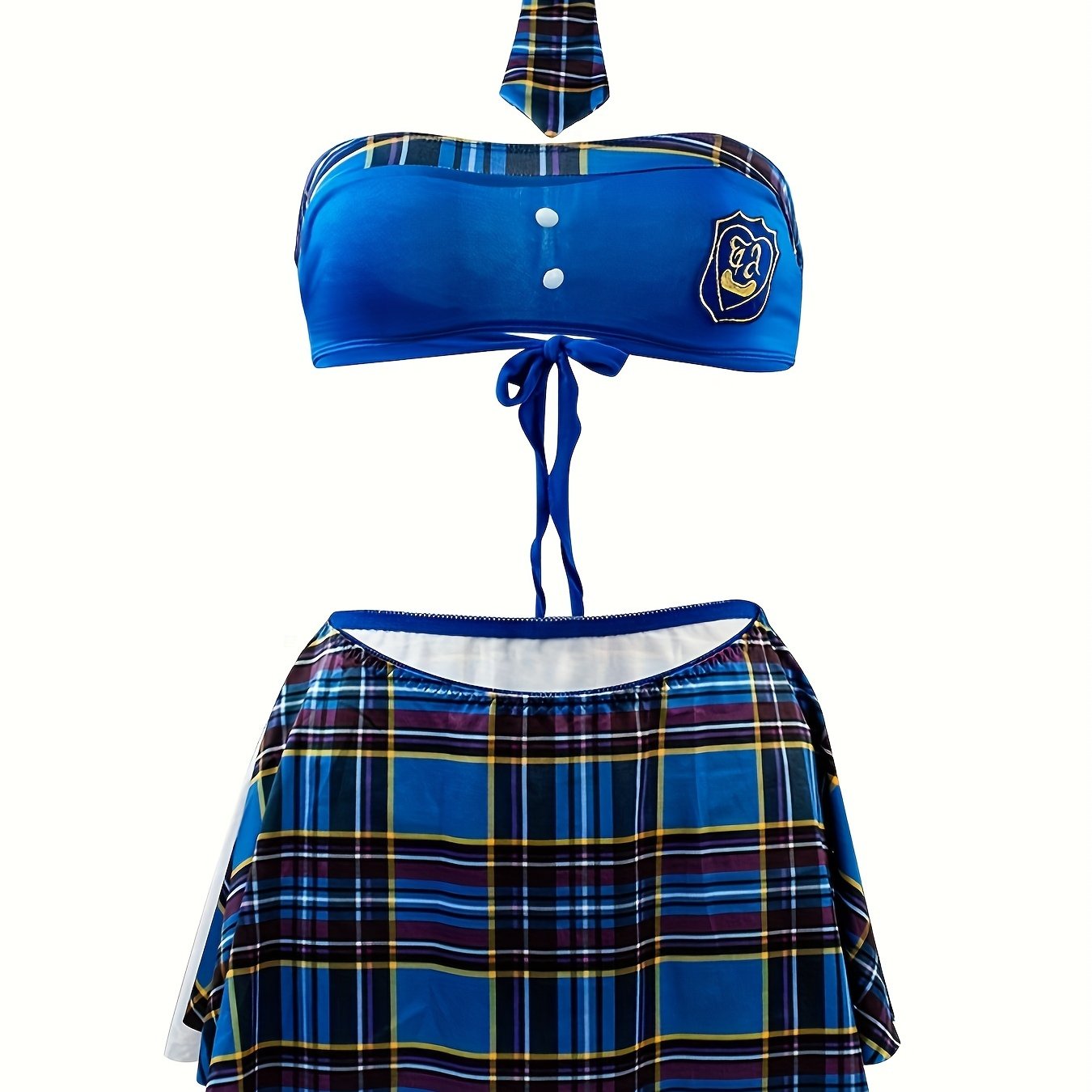 Women's Autumn Winter Role Play Lingerie Set with Plaid Skirt and Neck Tie