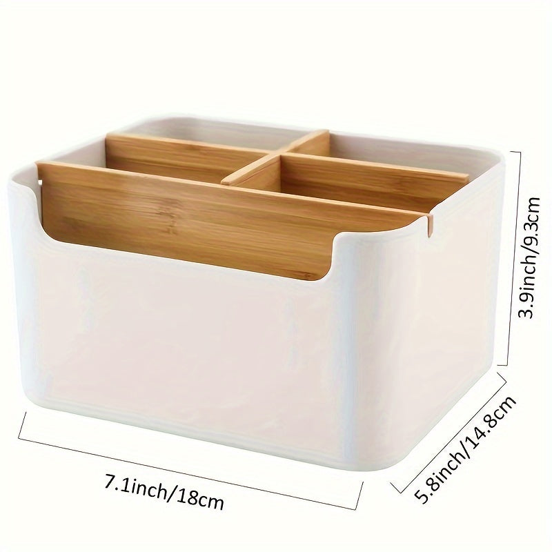 Bamboo Desk Organizer with 5 Compartments for Office Bathroom Living Room Storage