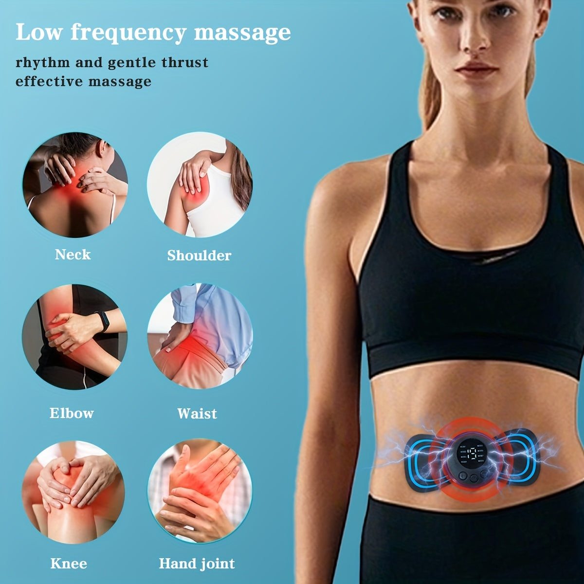 8 rejim, 19 intensivlik darajasi, USB orqali zaryadlanadigan, 15 daqiqalik taymerga ega bo'lgan portativ mushak massajchisi, 2 ta almashtirish yamoqlari bilan birga. Ofisda bo'yin, yelka, qo'l va bel massaji uchun ideal.