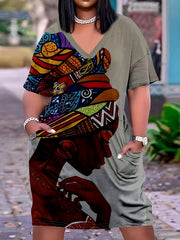 Vestido de mujer con estampado de pañuelo geométrico talla grande para verano, casual, túnica