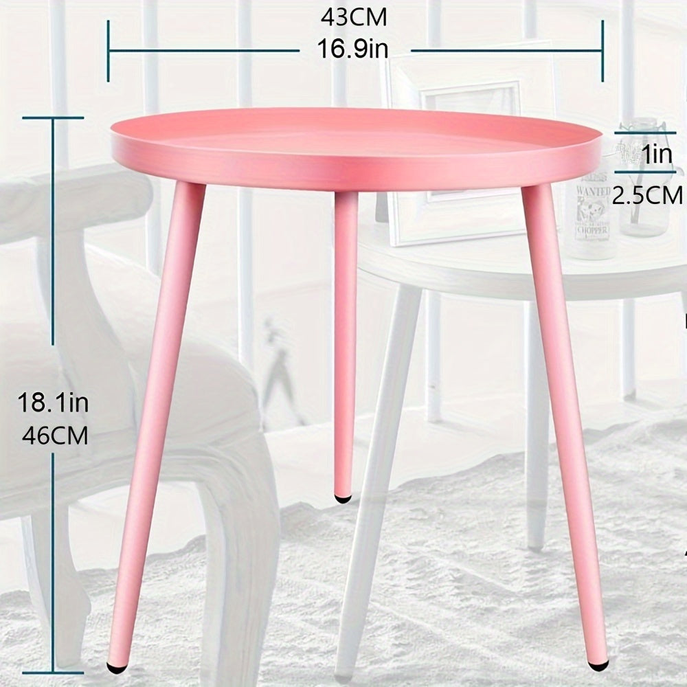 Mesita moderna de acero inoxidable con tres patas para sala de estar y dormitorio