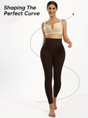 Women's High Waist Shaping Leggings Tummy Control Butt Lift Seamless Brown Yoga Running Casual