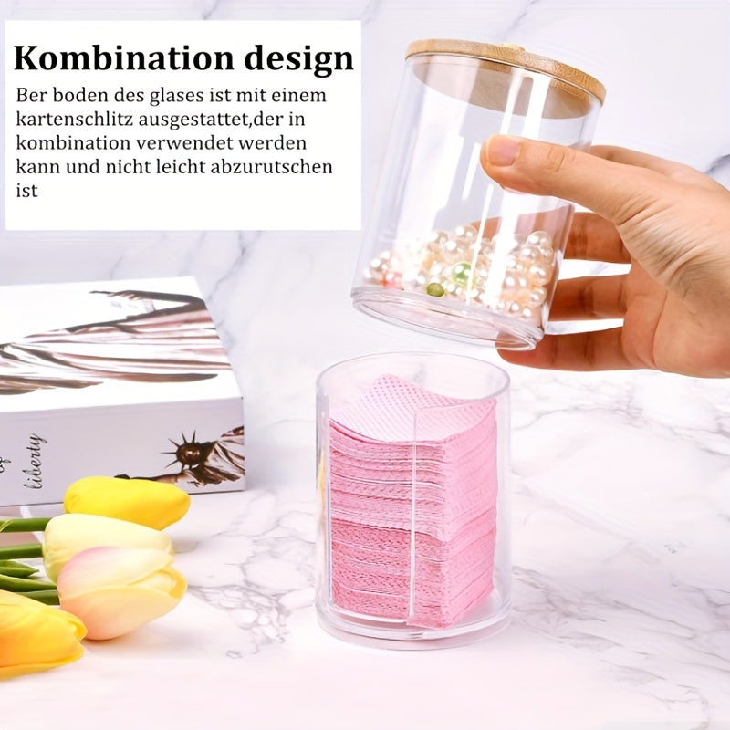 Cotton Pad Holder with Bamboo Lid Bathroom Organization Accessory for Men and Women