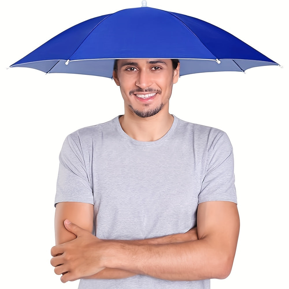 Elastic Headband Umbrella Hat for Camping and Fishing UV Protection Blue