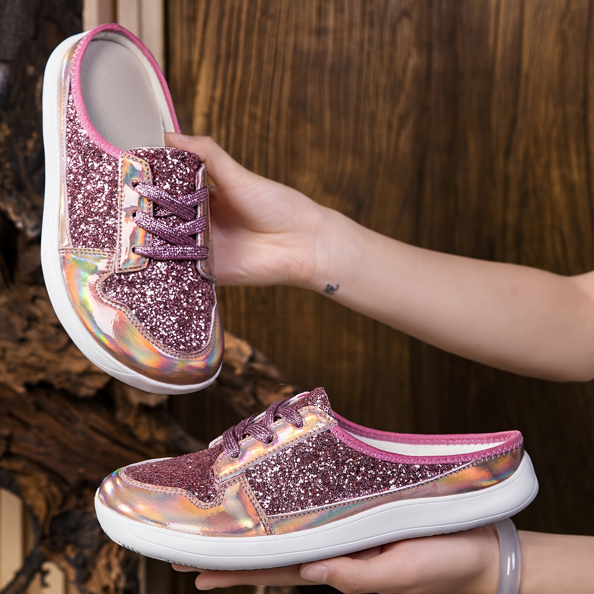 Women's Glitter Sequin Embellished Synthetic Cover Mules Breathable Summer Beach Shoes