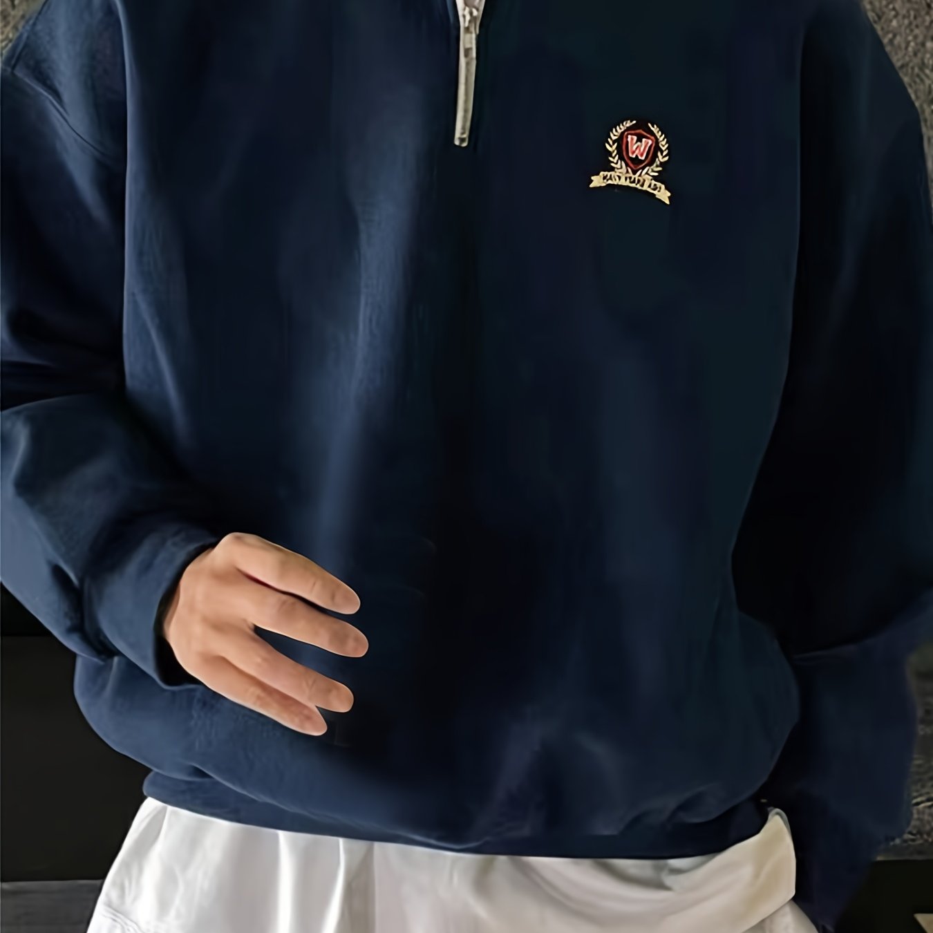 Sudadera casual de hombre con cremallera, de manga larga y punto, con patrón bordado