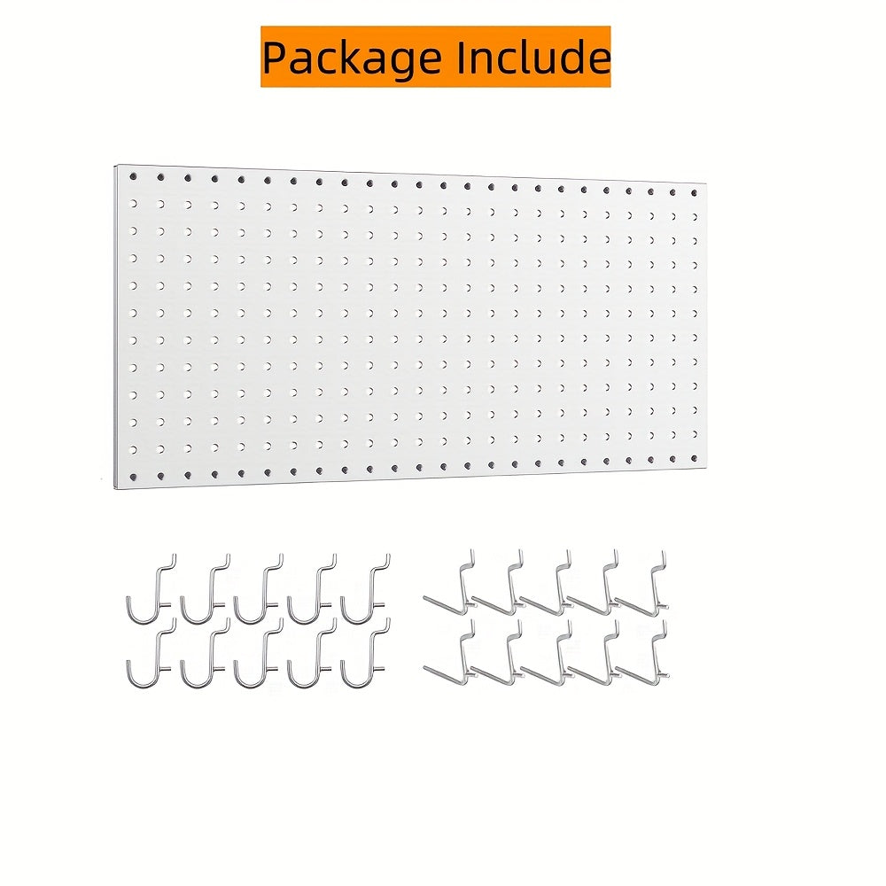 Metal Pegboard Organizer 60.96x30.48 cm with 20 Hooks for Garage Tool Storage