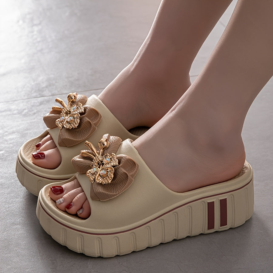 Women Floral Embellished Slide Sandals EVA Non-Slip Durable Beach Shoes