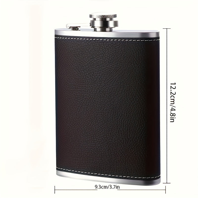 Black Leather Lychee Print Flask Gift Set 8oz Stainless Steel Leak-Proof Bottle