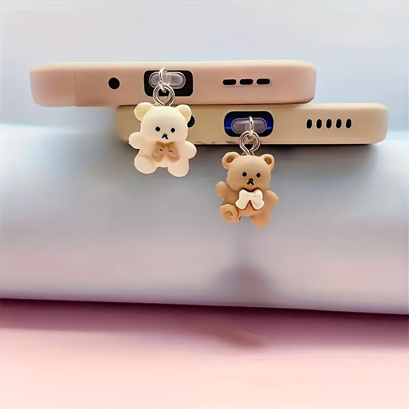3D Bear Silicone Mobile Phone Dust Cover Pendant Cute Dustproof Protector