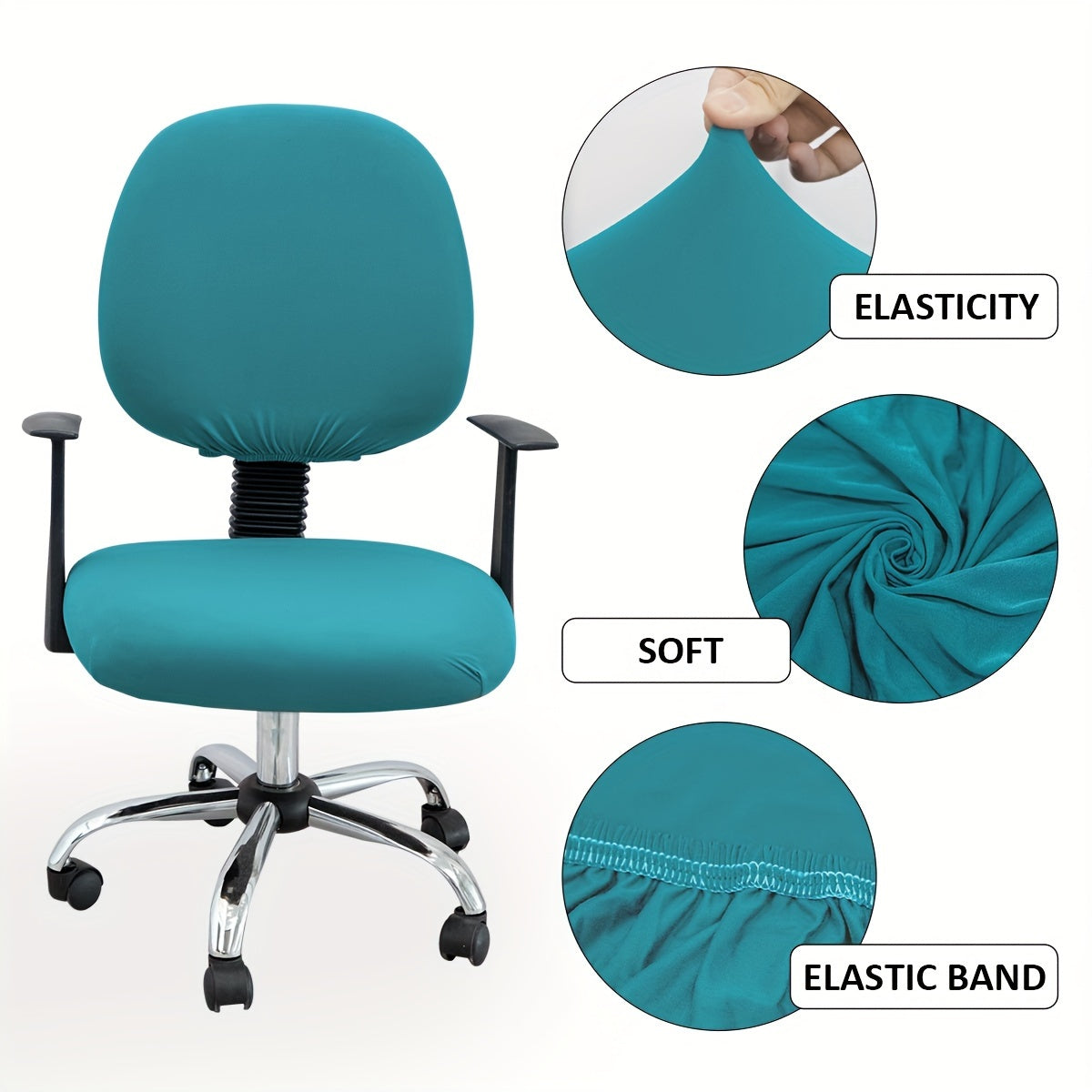 Набор из 2 растягивающихся однотонных чехлов для офисных стульев - водонепроницаемые, эластичные чехлы для дома, учебного декора, сезонной защиты.