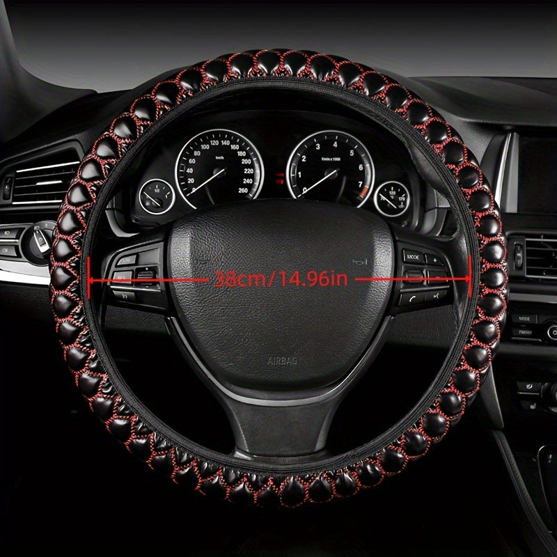 Embroidered Faux Leather Steering Wheel Cover Universal Fit Anti-Slip Durable Car Accessory