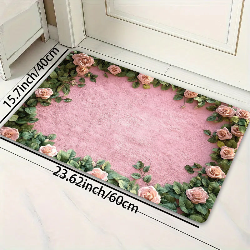 Polyester Doormat Non-Slip Floral Design 8mm Thick Indoor Entrance Mat