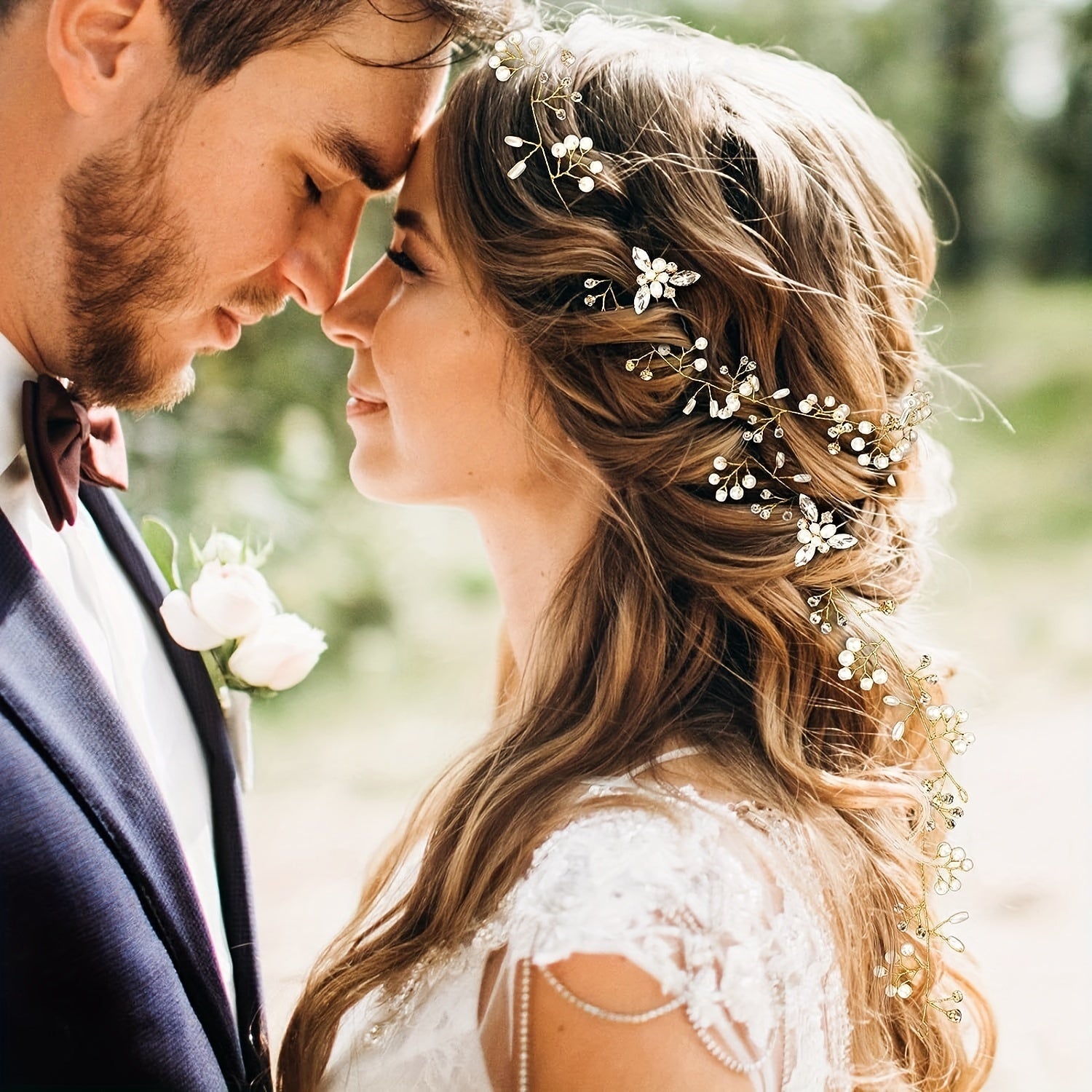 Conjunto de accesorios para el cabello de novia con perlas largas y cristales, que incluye 3 pinzas de pelo con cristales