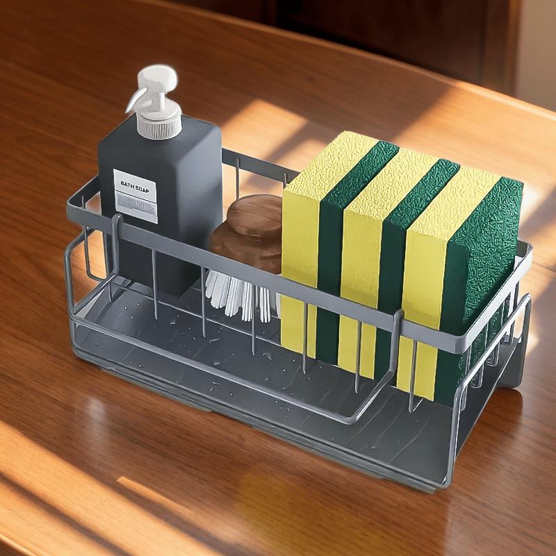 Multifunctional Plastic Sink Organizer with Towel Bar Kitchen Sponge Holder Soap Dish