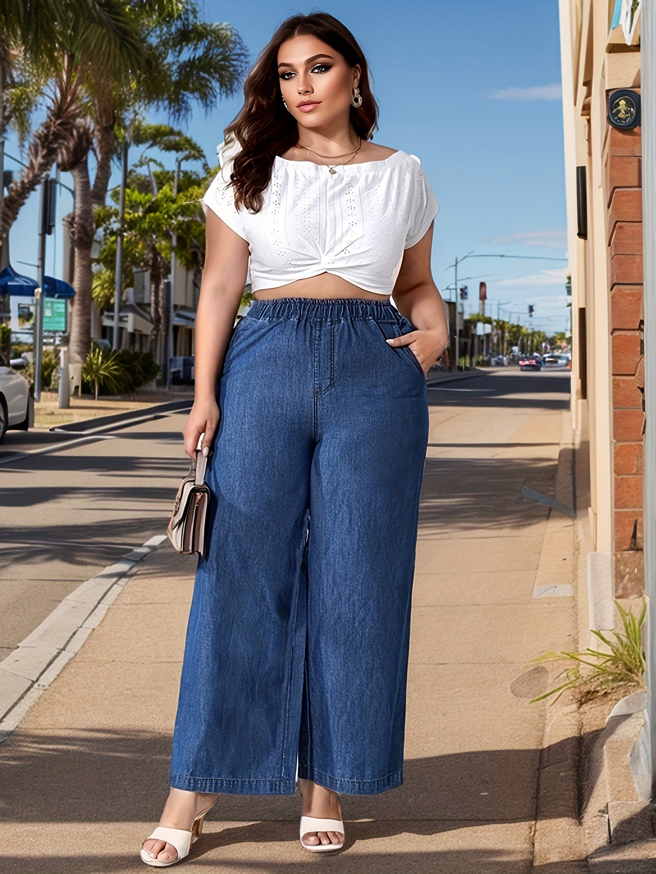 Plus Size Women's High-Waisted Straight Jeans Non-Stretch Denim Casual Pants