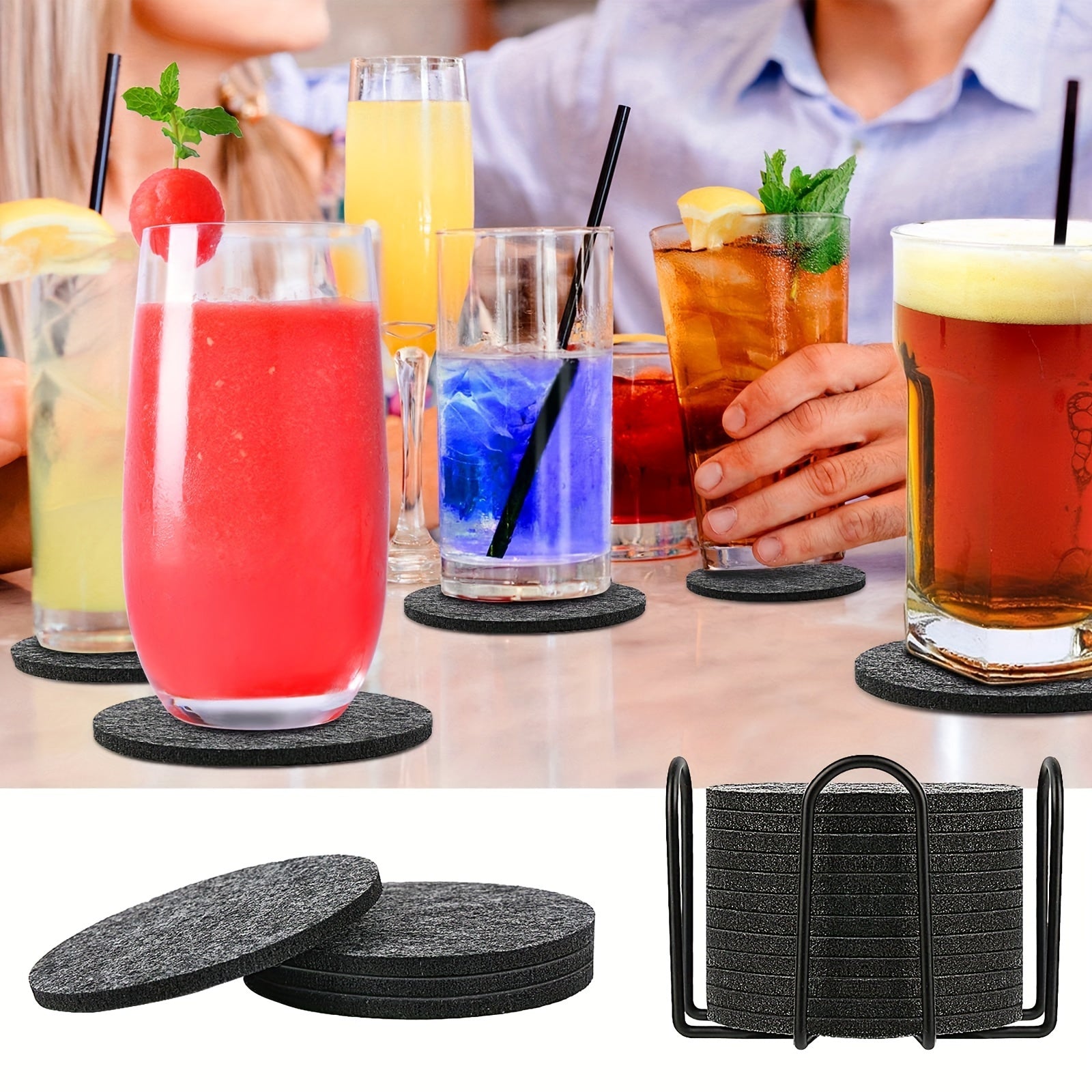 Juego de 12 posavasos de fieltro con soportes para bebidas y protección de mesa