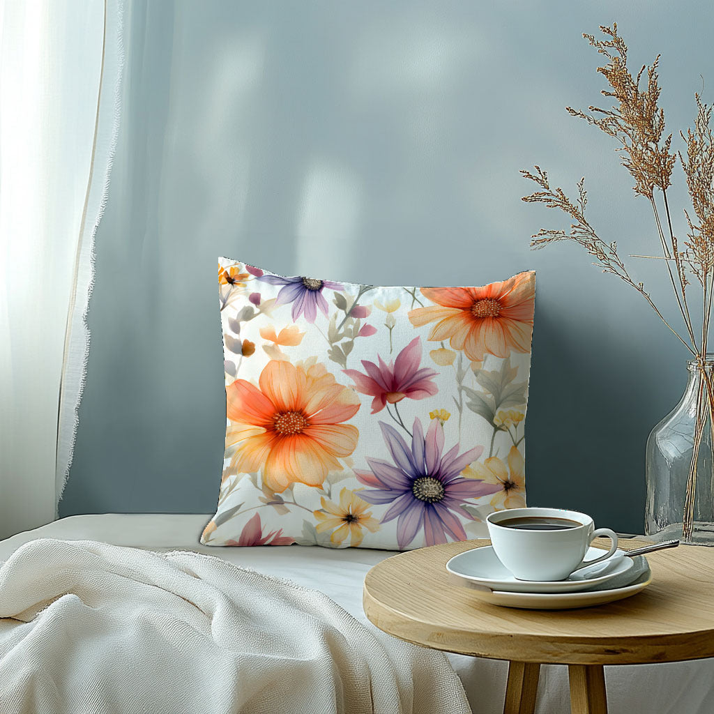 Orange Floral 3D Print Pillowcase Soft Skin-Friendly Fabric Machine Washable Envelope Closure Bedroom Guest Room Hotel